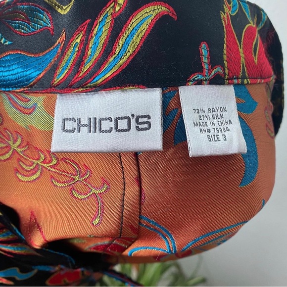 Chico’s, Plus Size Asian Silk Blend Blazer/Blouse Floral Design Sz 3 or Size 16 - Picture 9 of 11